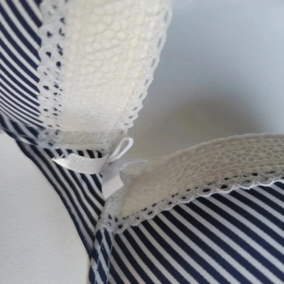 NWOT Laura Ashley Bra 36C Womens Navy Blue White Striped Padded Underwired Lace - Picture 5 of 9